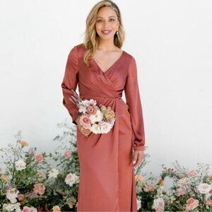 Revelry Vera Satin Dress in Cinnamon Rose